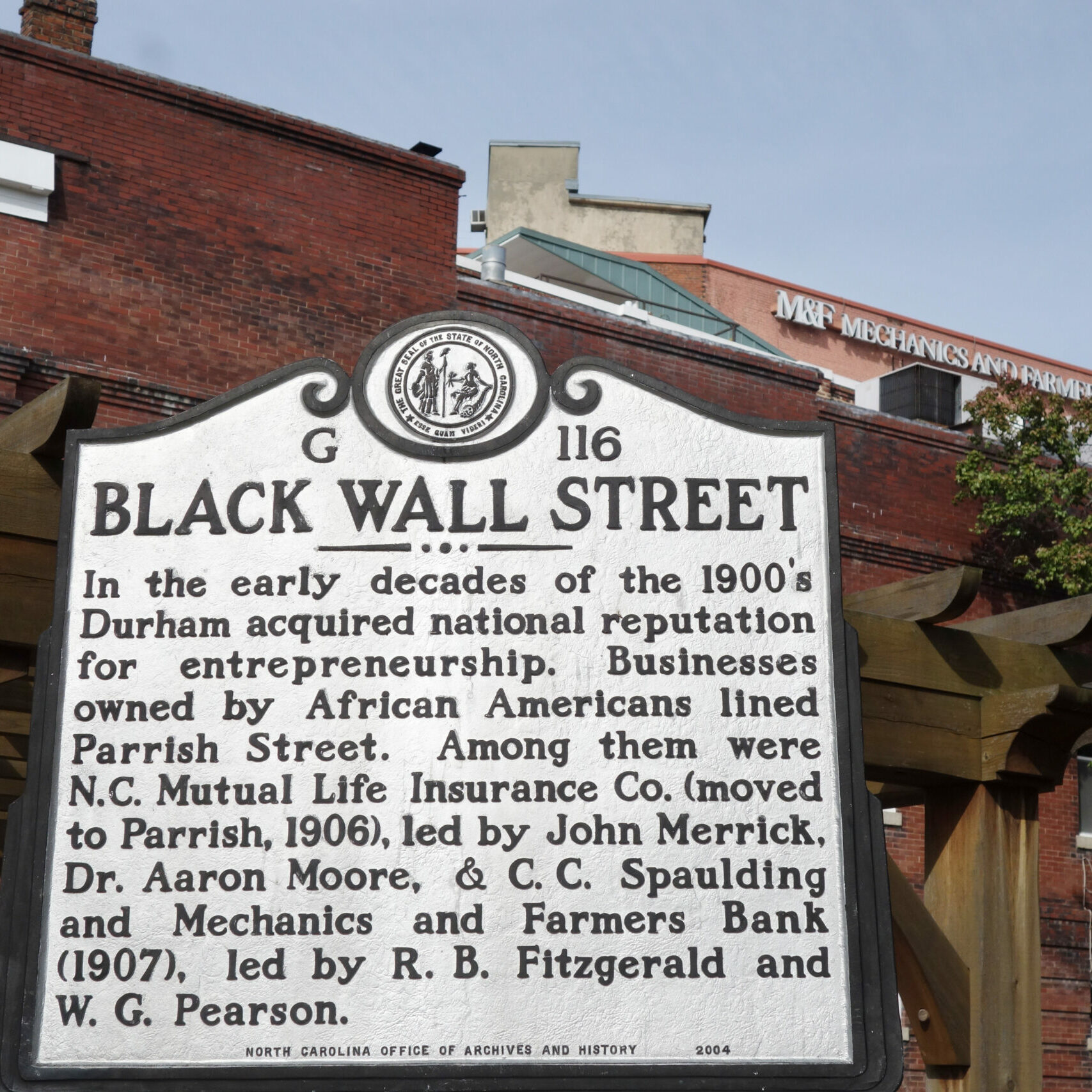 DURHAM,NC/USA - 10-23-2018: Historical marker in downtown Durham NC describing the history of African American business in the city